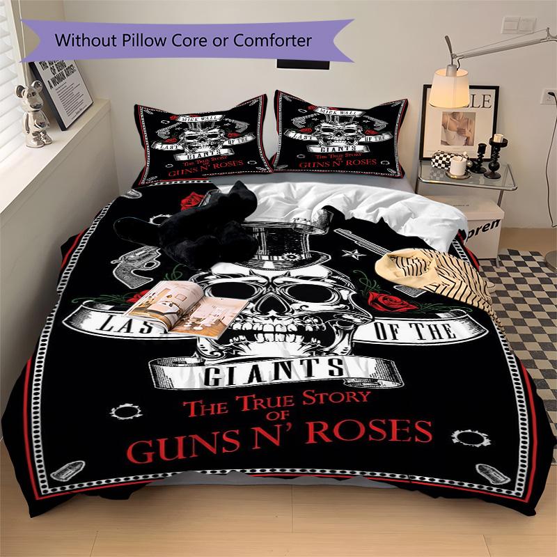 Guns N' Roses Bedding 3 Piece Set HD Print Duvet Cover Pillowcases for Teens Adult Bedroom Decoration Christmas Gift