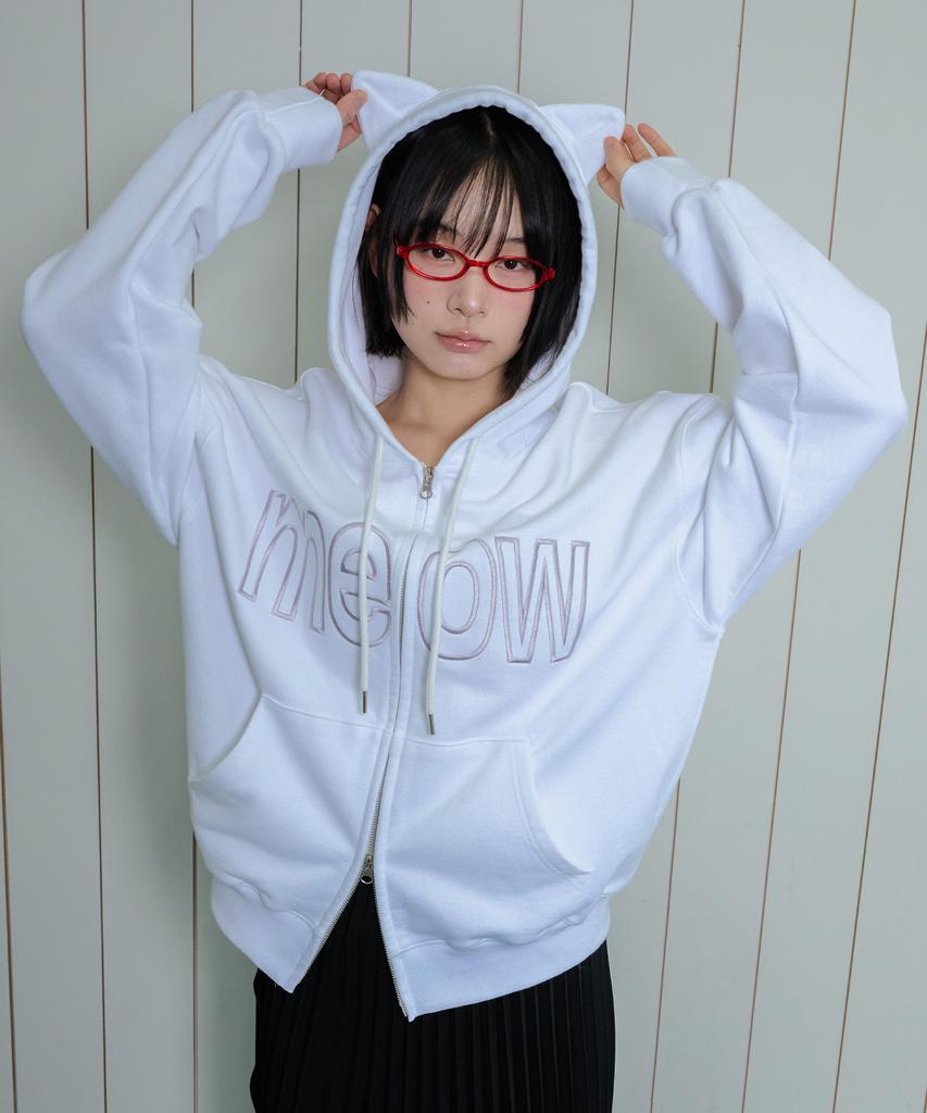 Itzavibe Meow Cat Ear Hoodie Zip Up - White