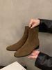 Thick Heel Square Head Korean Small Ankle Boots Women's Shoes 2025 New Spring, Autumn and Winter Velvet Thin Short Boots Martin Boots