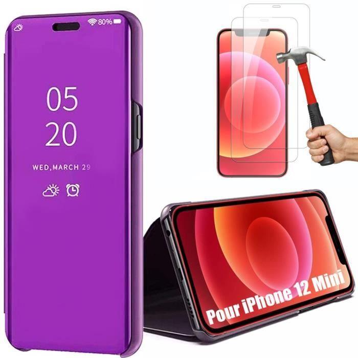 Hoesje voor iPhone 12 Mini (5.4 ) Set van 2 Gehard Glas Comfortabel SMART VIEW 373 graden bescherming Paars