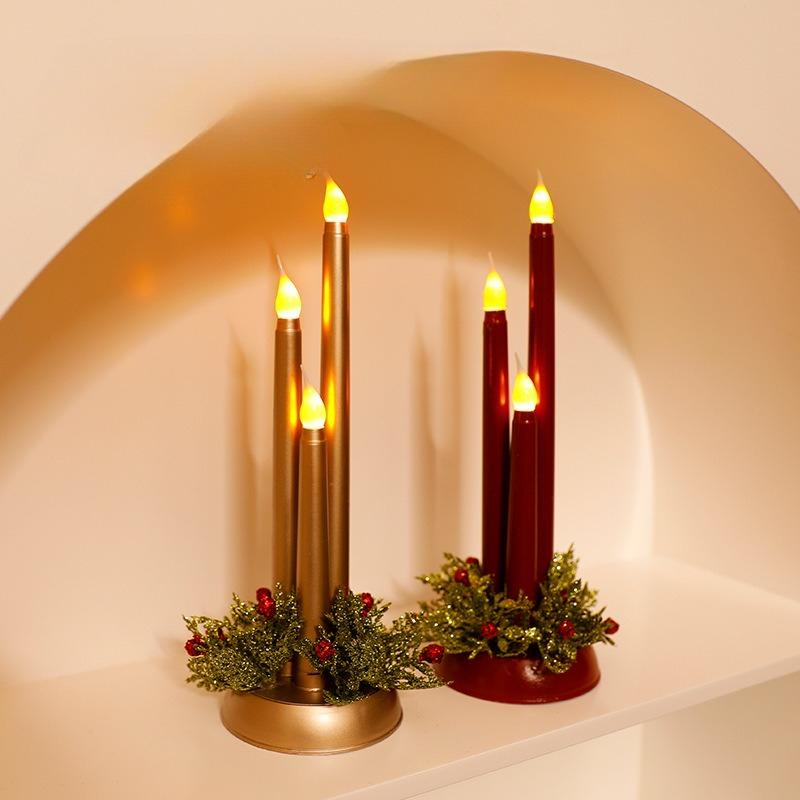 Battery Operated Flameless Led Candles , Christmas Props, Smooth Long Candles, Christmas Decorations, Atmosphere Ornament
