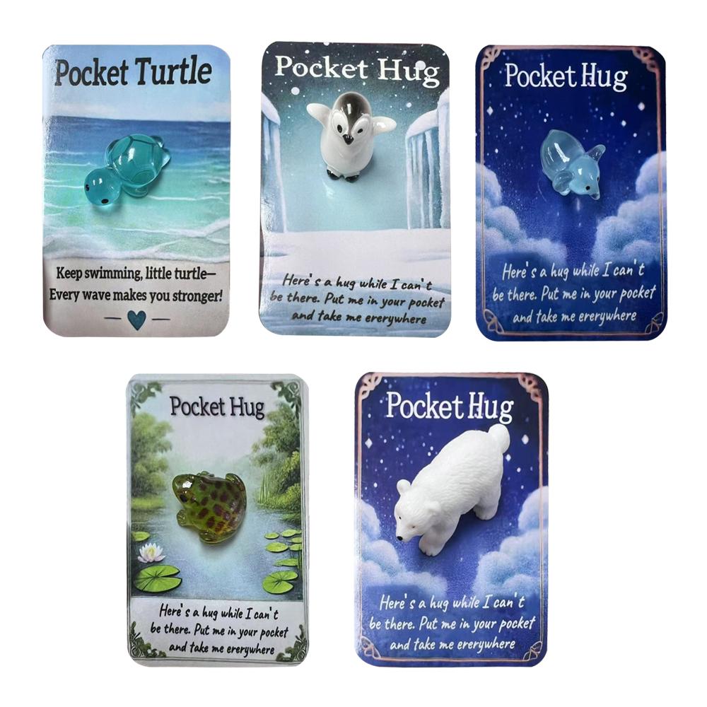 Animal Pocket Hug Gifts, Mini Resin Animal Hug Token, Cute Pocket Hug Turtle Keepsake with Positive Cards Encouragement Card