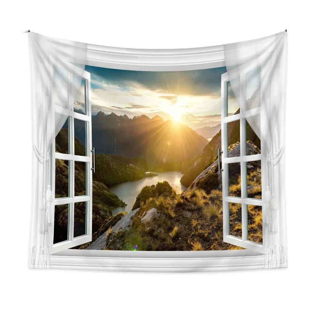 Home Wall Decoration Tapestry Outside The Window Natural Scenery Background Hanging Cloth Bedroom Living Room Tapestry