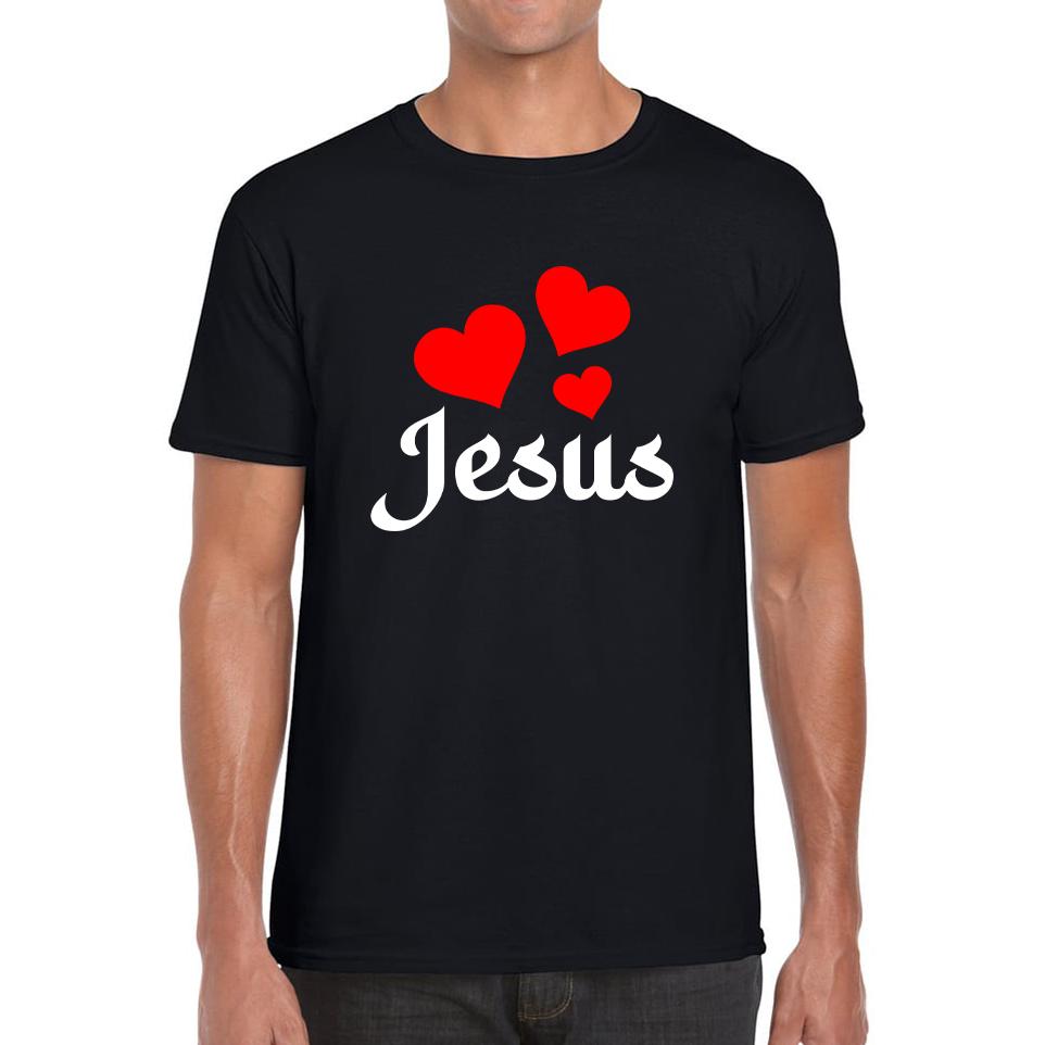 Love Jesus Hearts Jesus Christ Christians Religious Spirituality Believe Mens Tee Top 2XL