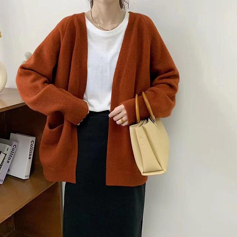Retro Versatile Sweater Jacket Women's Pocket Buckle-free Spring and Autumn Loose Lazy Style Foreign Style Wear Knitted Cardigan