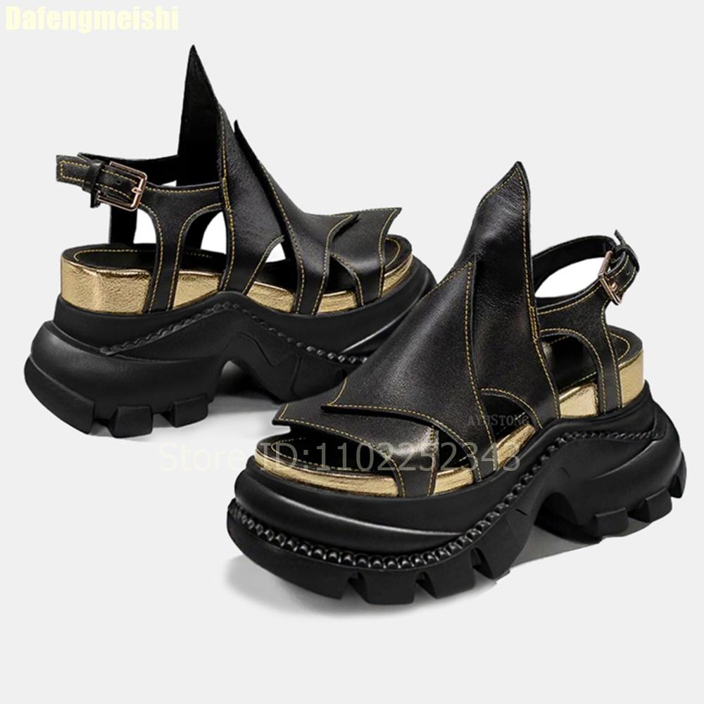 Sandali Donna Piattaforma Stile Punk Open Toe Zeppe 8cm Rialzo Scarpe Gladiatore Nero/bianco Sport Estate 2025 Scarpe da Spiaggia