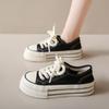 Women's Thick Soled Canvas Shoes, Spring  New Round Toe Lace Up Sneakers, Fashionable and Breathable Casual Board Shoes