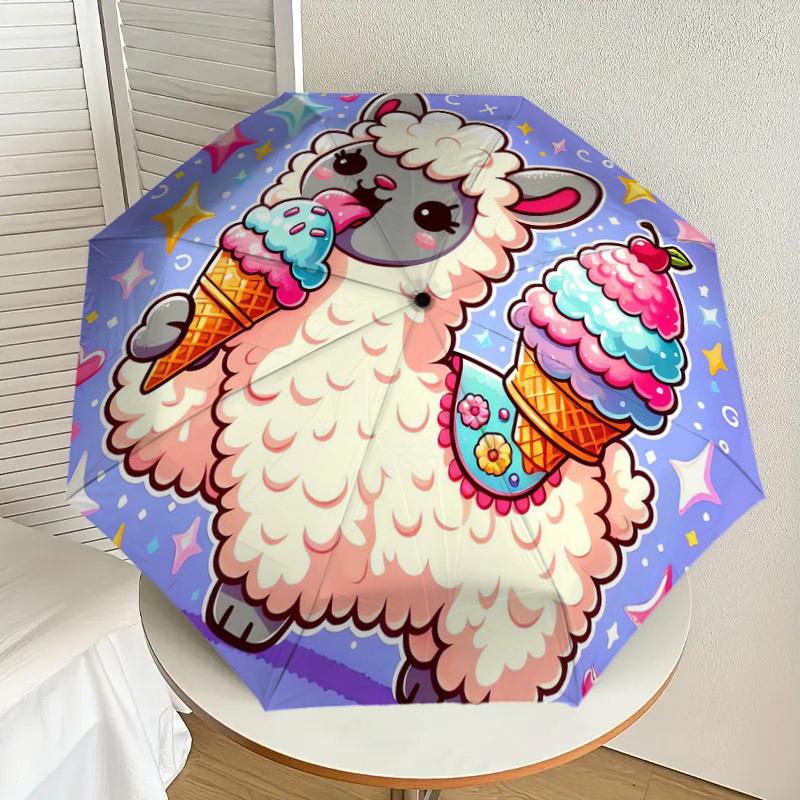 

1pc Cute Llama Ice Cream Cone Umbrella with Plastic Handle,Suitable for All Seasons Home Travel Outdoor UmbrellaDD052
