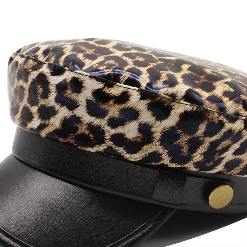 Leopard Beret Leather Lace Octagonal Hat Versatile, Premium Pu Military Hat Outdoor Wig Hat