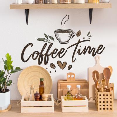 Eenvoudige Koffiekopjes en Engelse Slogan Muurstickers voor Restaurant en Café Decoratie en Verfraaiing