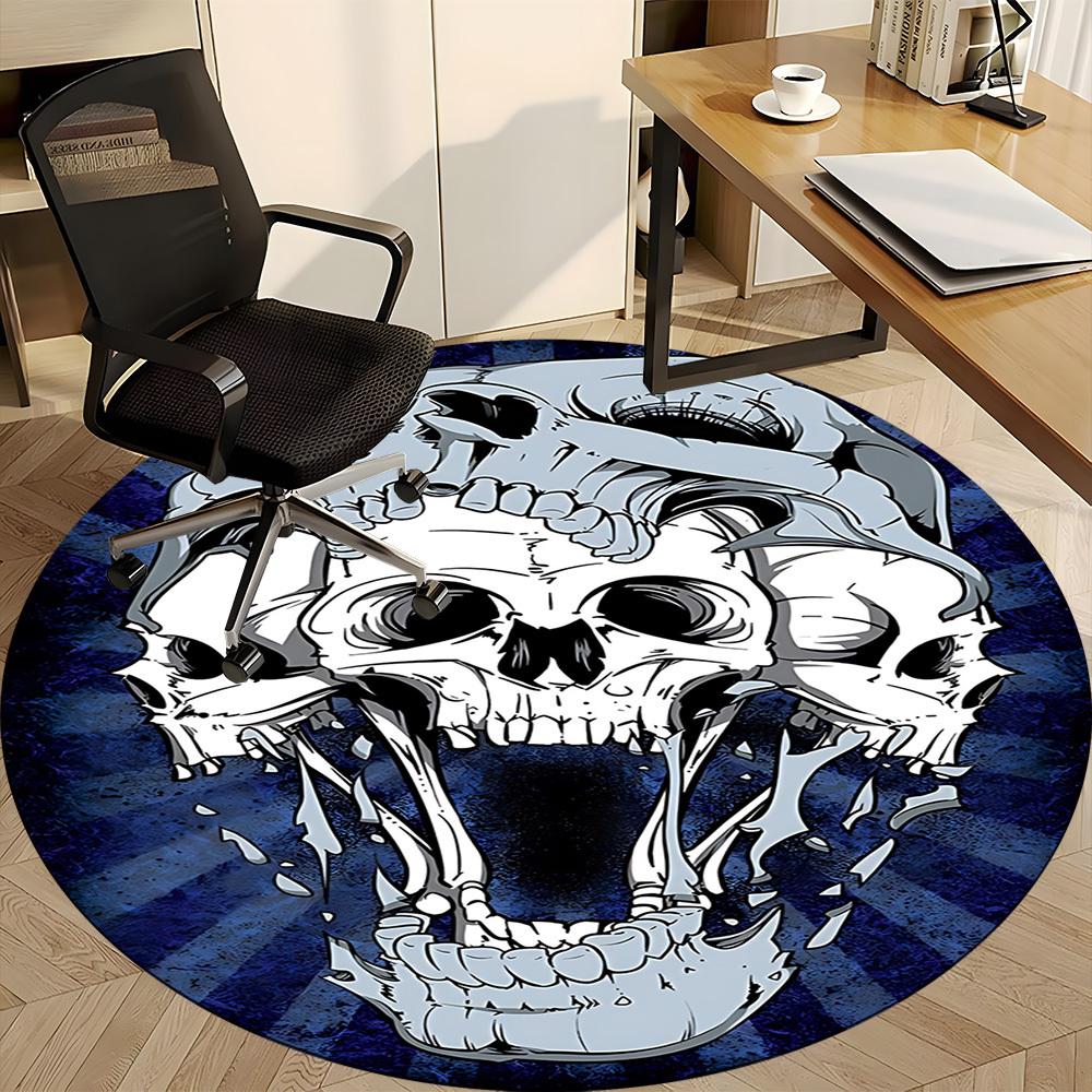 1PC Skull Office Round Area Rug, Mat Suitable For Office, Under Office Chairs Bedroom Living Room Home Decor, Room Deco