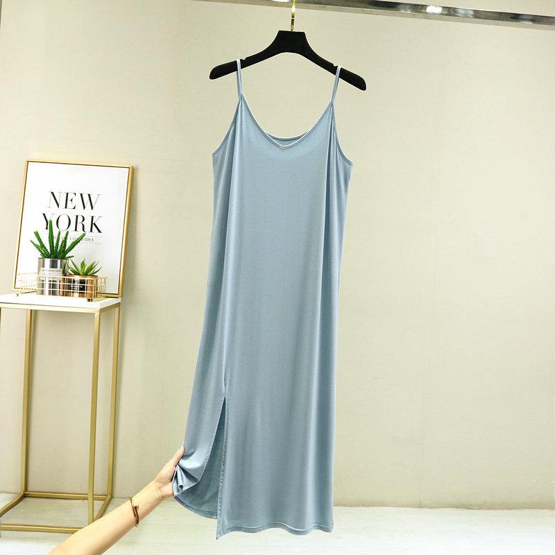 Women's Summer Modal Slim Fit Tank Dress with Double Shoulder Straps and Side Slit