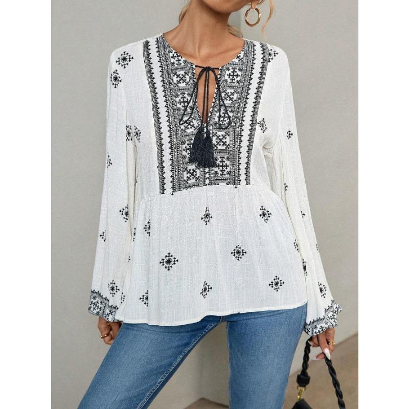 

DAFIFY Женские модные повседневные весенне-осенние блузки и рубашки с круглым вырезом с длинными рукавами S