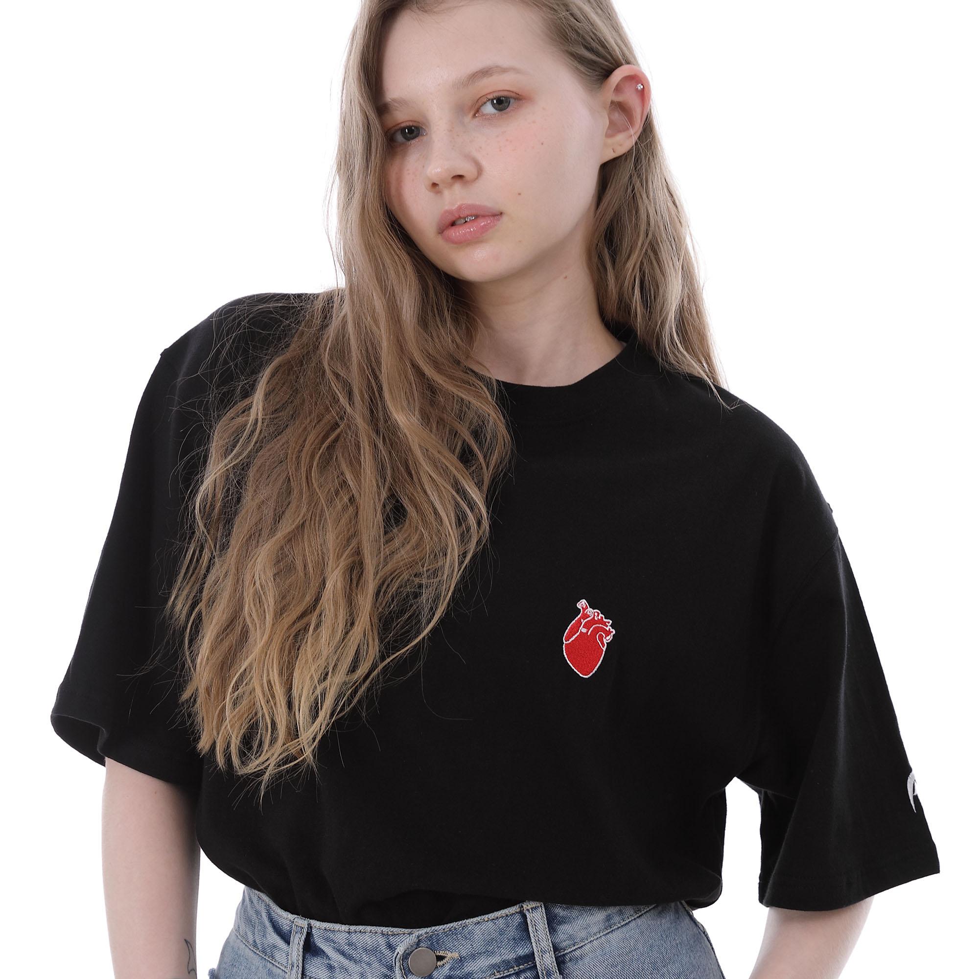 Dolki Small Heart Embroidered Short Sleeve Black Black/M