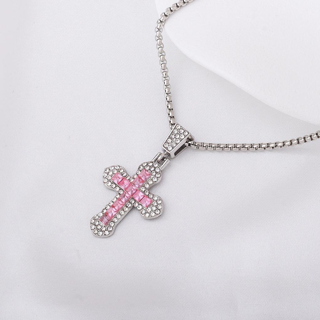 Personalized Versatile New Multi-color Zircon Pendant European and American Full Diamond Cross Necklace Hip-hop Trend Jewelry