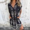 2026 Europese & Amerikaanse Zomer Katoen-Linnen Korte Mouw Shirtjurk met Zakprint voor Dames