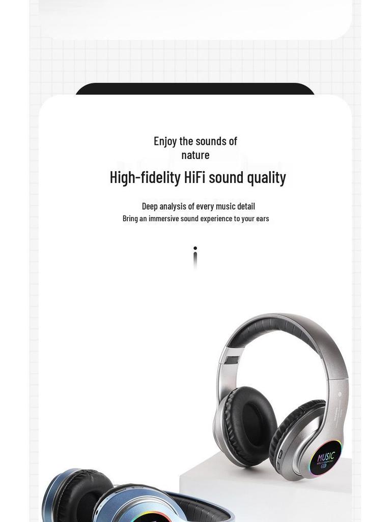 VJ033 Luminous LED Wireless Bluetooth Over-Ear Headphones with Heavy Bass
