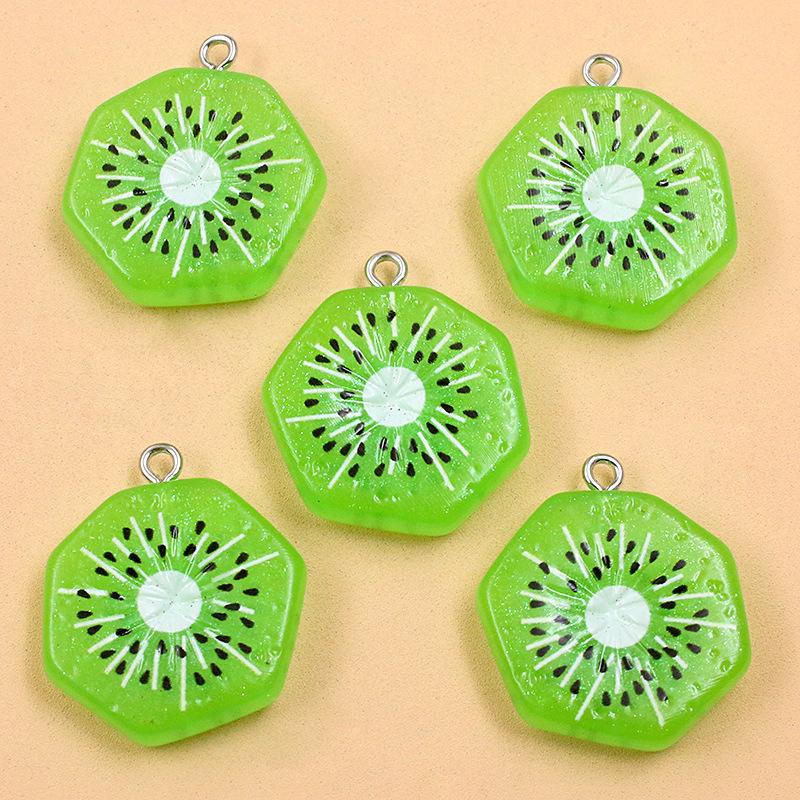 Mixed Style Resin Fruit Pendant Keychain - Kiwi, Watermelon, Lemon