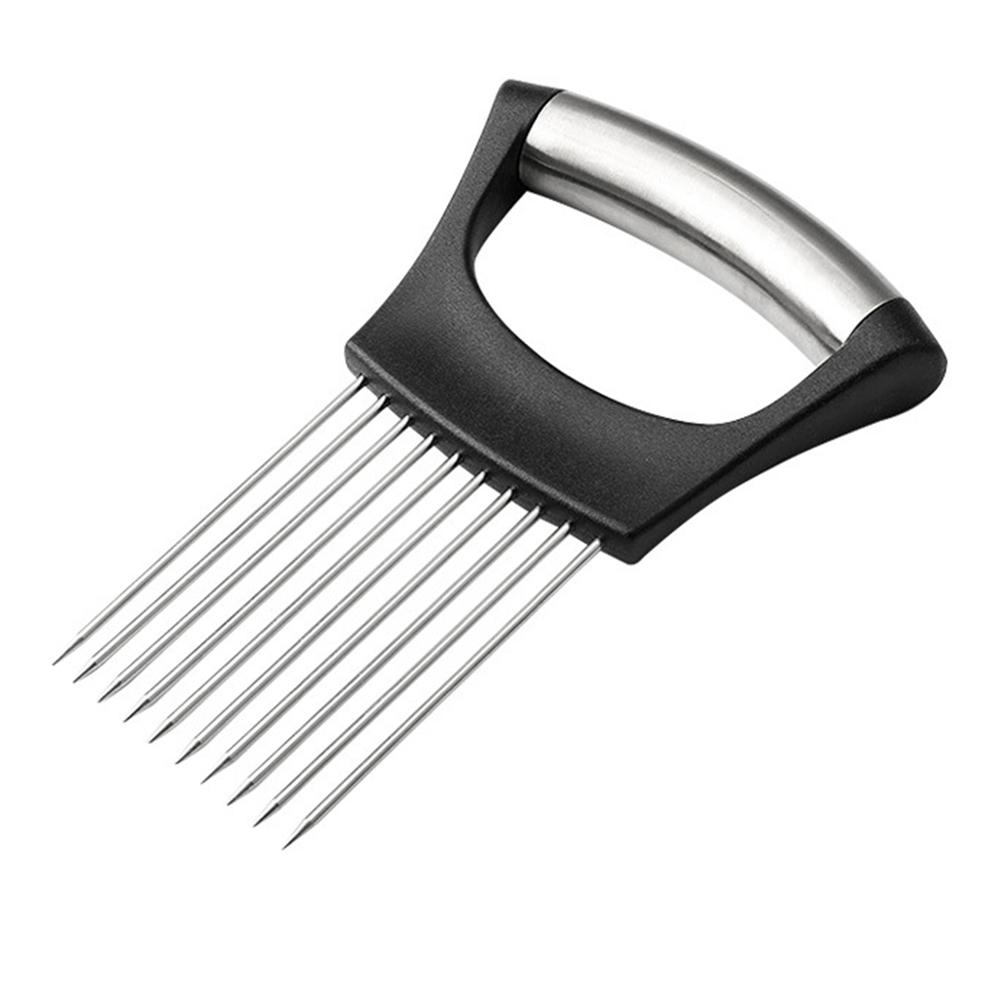 1pc Stainless Steel Onion Slicer Tool Portable Kitchen Potato Chip Onion Holder For Vegetables & Meat