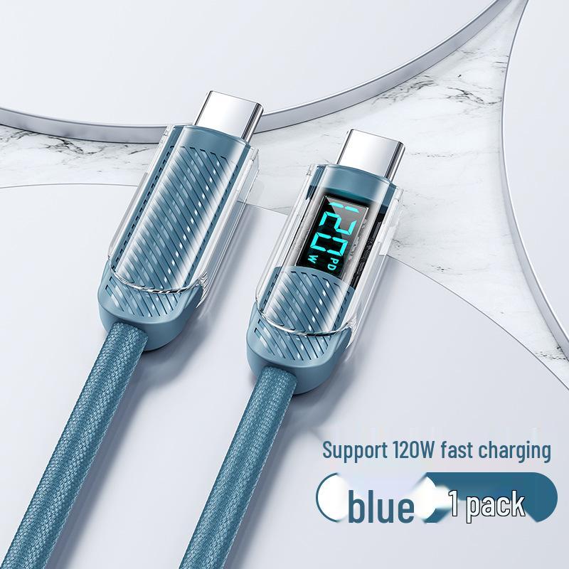 120W Type-C Data Cable with Smart Display for Fast Charging - Compatible with Huawei & Apple 15