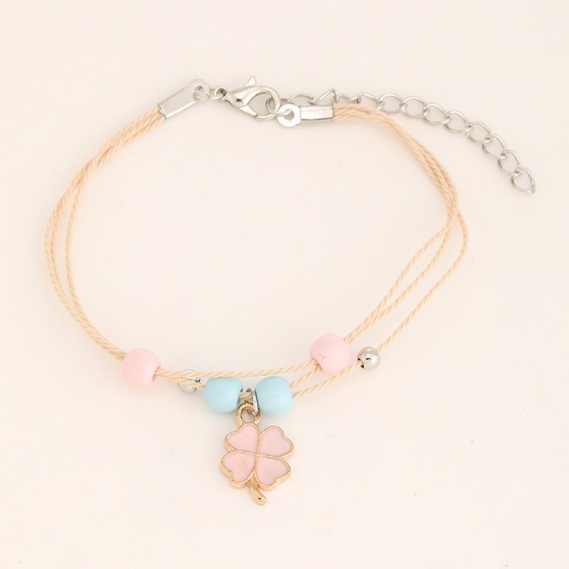Korean Style Hand-Woven Lucky Clover Bracelet: Fresh, Versatile Beaded Design for Students and Girls