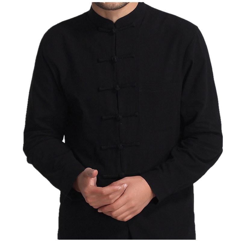 Ethnic Style Men's Retro Tang Suit Shirt - Pure Cotton, Frog Button, Stand Collar