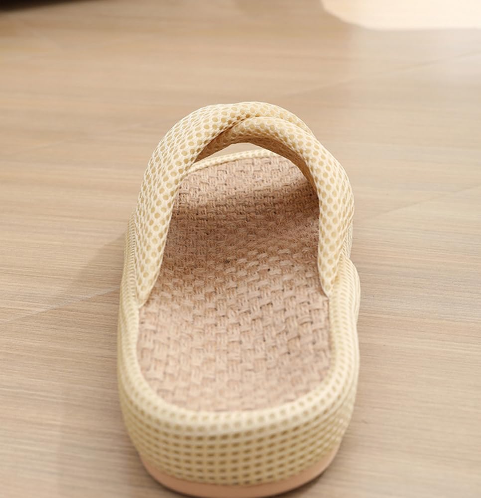 [Euyqs] Mesh Fabric Cross-Strap Slippers, Indoor Use, Quiet, Non-Slip, Unisex (Light Yellow, Adult, Size M, Alphabet, Japanese Shoe Sizes Available)