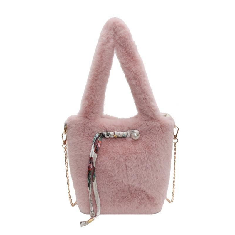 

Plush Bag Women Simple All-match Fluffy One-shoulder Cross-body Texture Trend Bucket рожевий