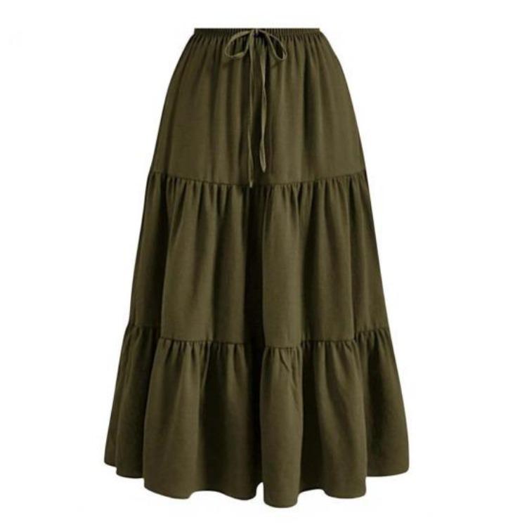 Sommer Boho Strandrock Damen Hoher Bund Mehrlagig A-Linie Maxi Langrock Lässig Fließend Schwingend Falten