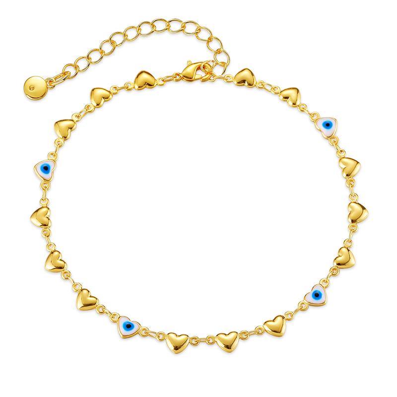 Fashion Copper 18K Gold Plated Bohemian Adjustable Romantic Heart Pendant Eye Type Chain Delicate Anklet Women Wholesale