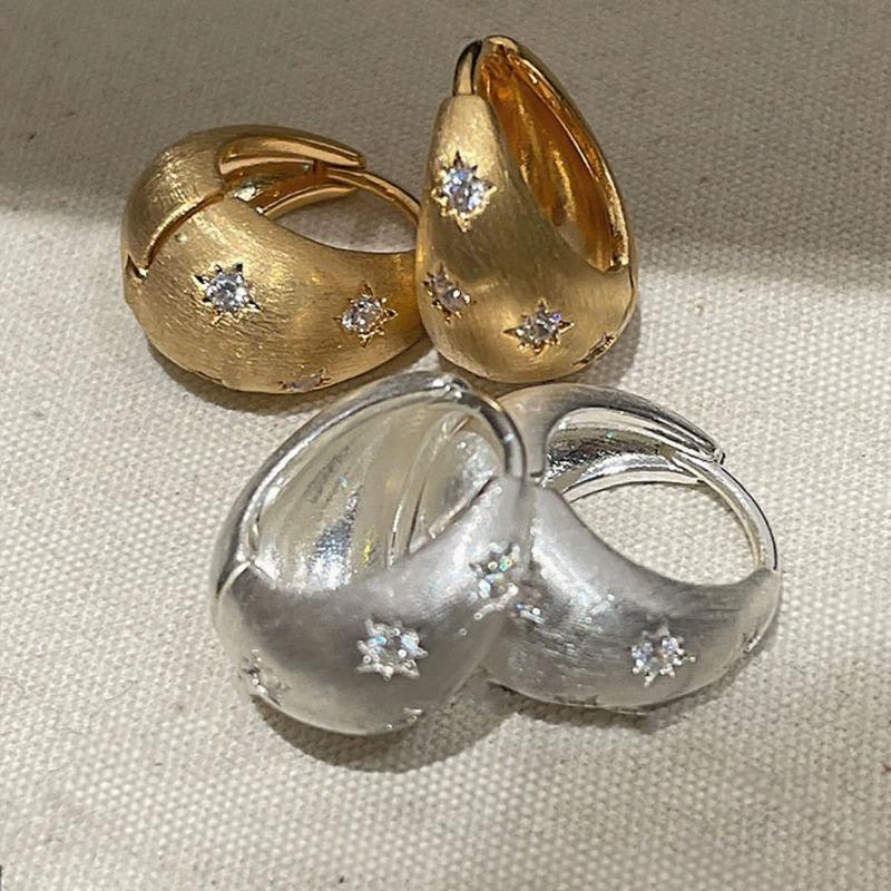 Wire-cut Star Zircon Earrings - Vintage-style Earclips Accessory