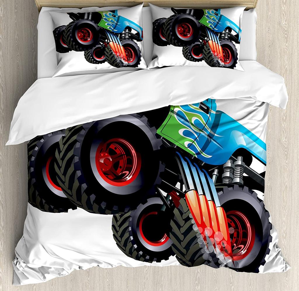 Excavator Car Vehicle Road Sign 3pcs Bedding Set For Bedroom Double Bed Home Textile Duvet Cover Quilt Cover Pillowcase
