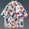 Men's Casual Hawaiian Vacation Seaside Fashion Exquisite Floral Pattern Printed Loose Retro Lapel Short-sleeved Shirt