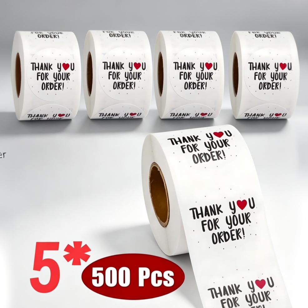 2500 Thank You for Your Order Stickers, 5 Rolls of 500 Packaging Labels