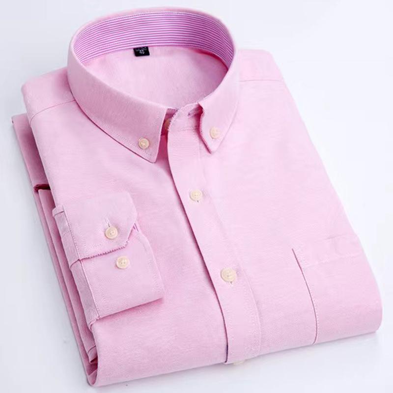 Men's Oxford Long-sleeved Shirts Casual Striped Gray Green Navy Business Long Sleeve Slim Button Up Shirt Men Fashion Trends