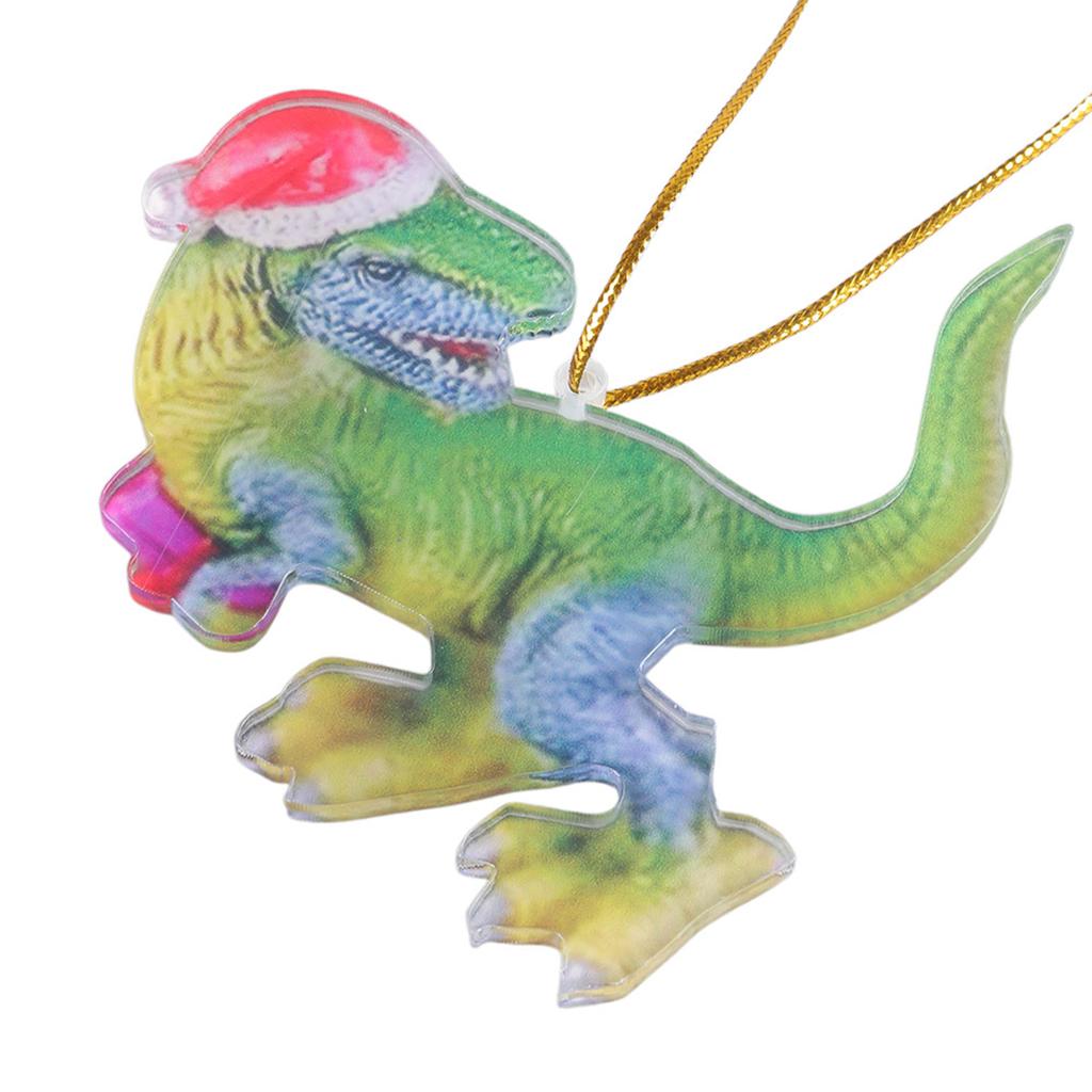 Christmas Tree Decorations Cute Dinosaur In Christmas Hat Figurine Decors Hanging Acrylic Pendant Ornaments Crafts Gift