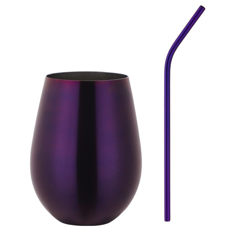 New Stainless Steel Wine Cup With Straw Single Layer Metal Drinking Mug Multifunction 500Ml Big Belly Cup Outdoor Drinkware