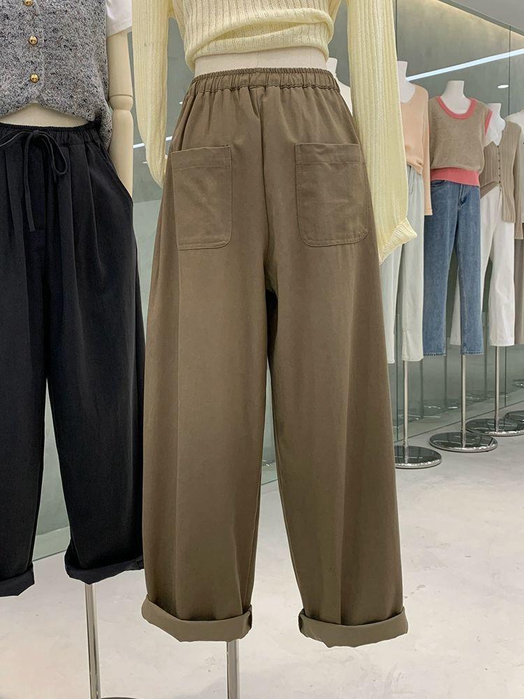 Plus Size Women's High Waist Wide Leg Pants - Spring Loose Fit with Elastic Lace-up Waist