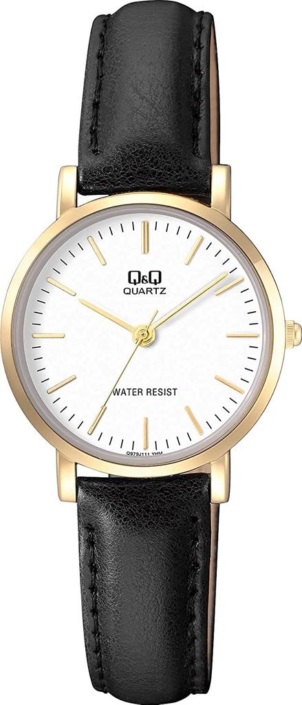 Citizen Analog Waterproof Watch with Leather Strap and White Model Black Q&Q Women's Dial, Q979J111Y,