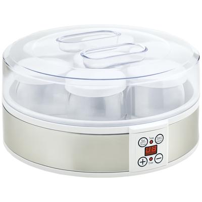 Yogurt Maker Yogurt Machine, Incl. 7 Jars, Stainless Steel, 24 Cm X 24 Cm X 13 Cm, Silver + White