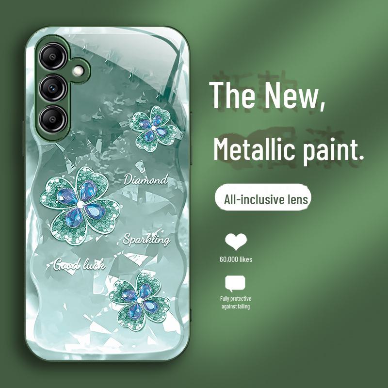 Slim Liquid Glass Case for Samsung A20S/A34/A22/FE, Full Cover Anti-Fall and 4-Leaf Clover Design