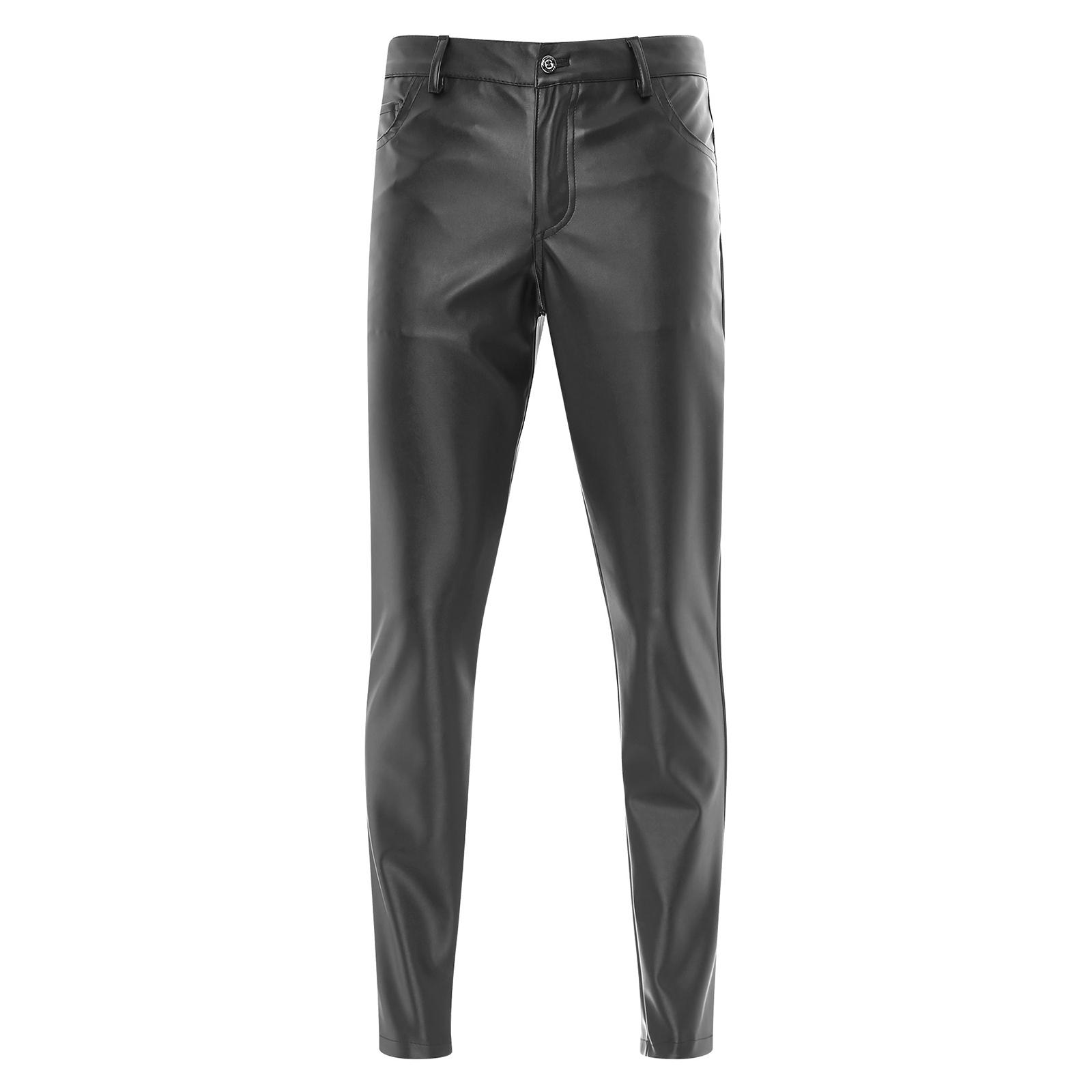 

Мужские байкерские штаны из искусственной кожи в готическом стиле, обтягивающий фасон, наряд для вечеринки в клубе на Хэллоуин 32 чёрный