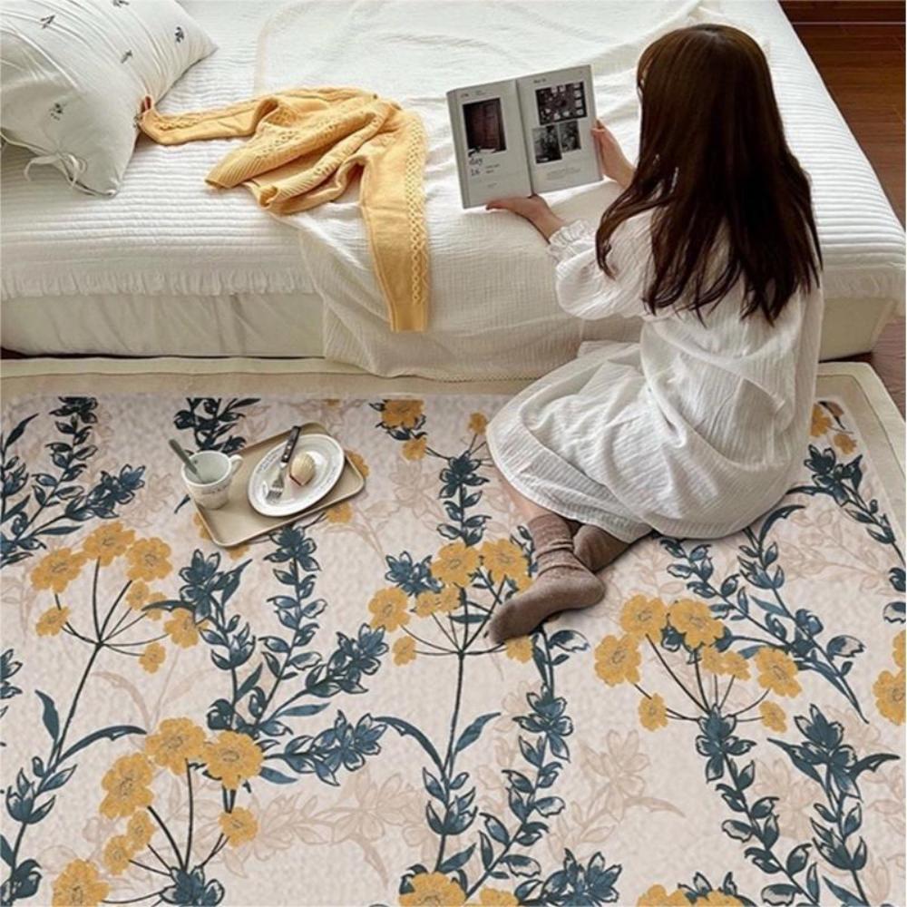 Korean Flower Imitation Cashmere Carpet Living Room Decoration Sofa Coffee Table Mat Cloakroom Girl Bedroom Bed Blanket