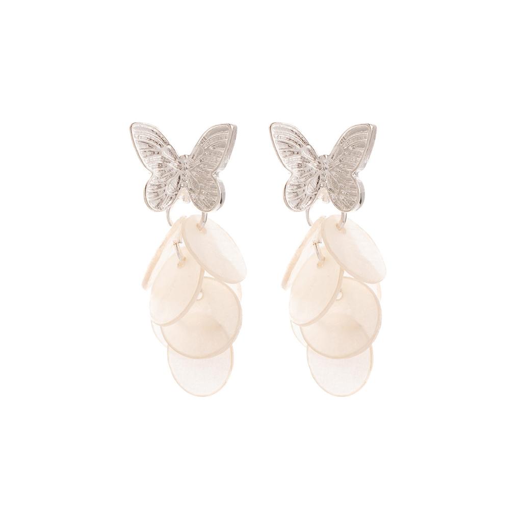 Super Fairy Butterfly Fringed Earrings Women'S Summer Fashion Elegance Temperament Stud Earrings White Earrings