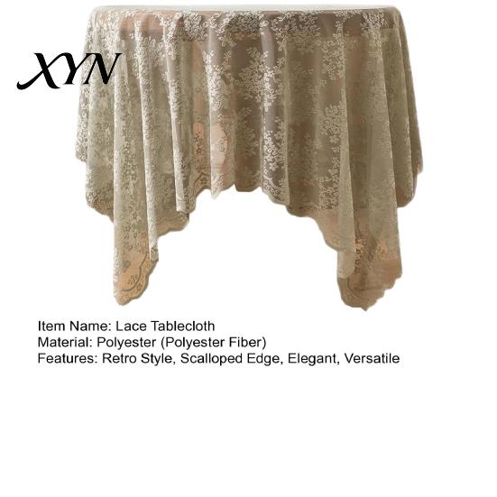 Decorative Lace Tablecloth Tablecloth, Floral Table Cover, Retro Scalloped for Dining Table, Rustic Wedding Party Bridal Shower Decor Large