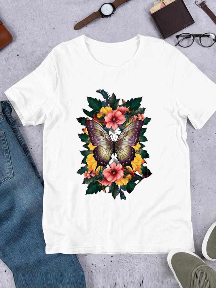 Casual Printed O-neck Printing T-shirt Clothes Ladies Butterfly Trend 90s Fashion Top Tee Short Sleeve T Women Female Clothing