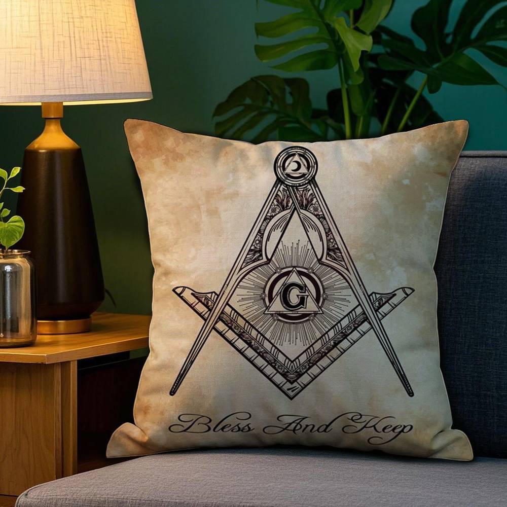 F-Freemason Painting Pillow Case Plush Fabric Soft Double Sided Print Sofa Cushion Cover Throw Pillow Covers