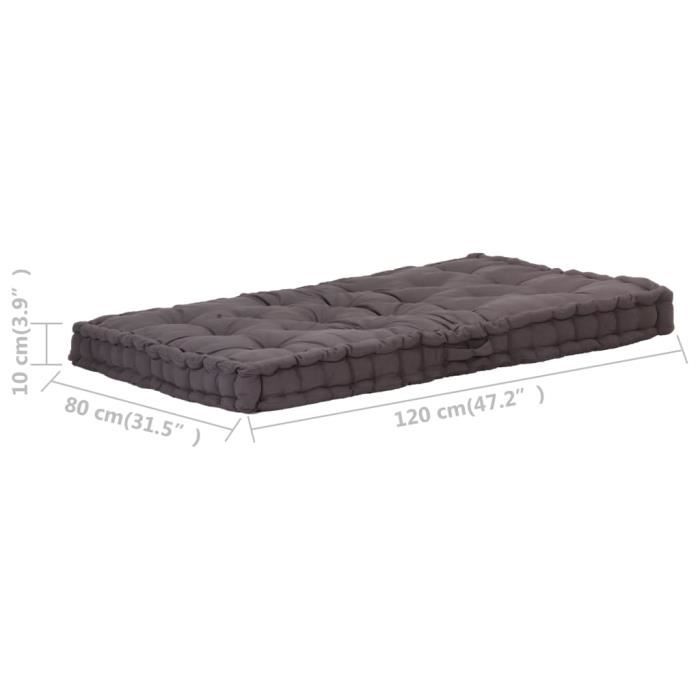 VidaXL Coussin de plancher de palette Coton 120x80x10 cm Anthracite