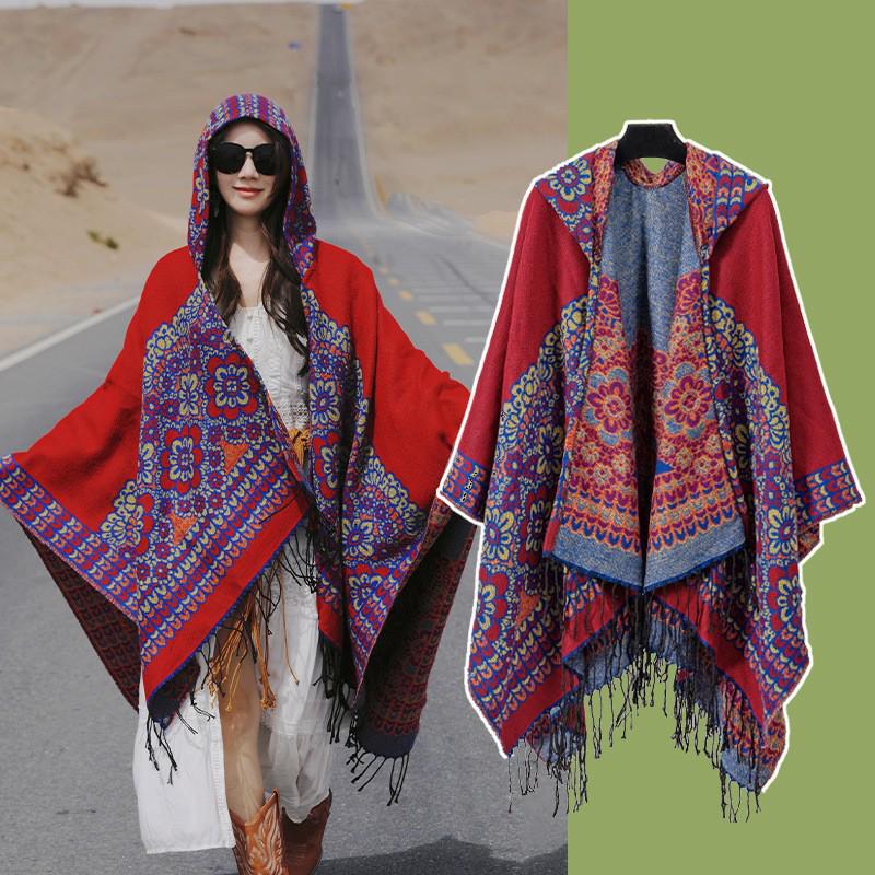 Yunnan Dali Ethnic Style Women's Warm Hooded Scarf Cloak