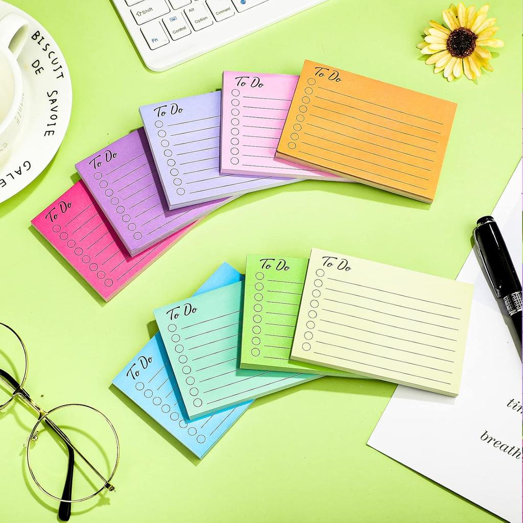 Pajean 9 Pcs/450 Sheet to Do List Sticky Note 3x4 Inch Self Stick Pads with Line Colored Planner Sticky Note Adhesive Memo for Office, Meeting,
